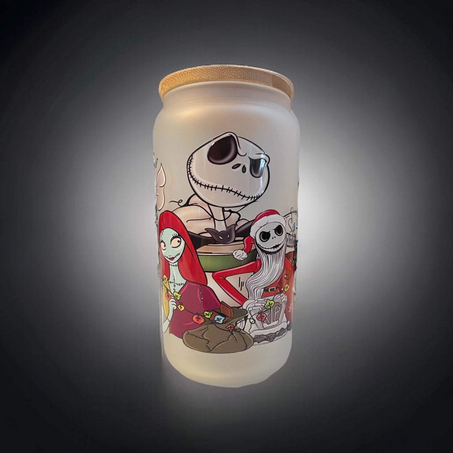 Nightmare Before Christmas 16oz. Frosted Glass Can with Straw, Glass Cup, Glass Can, Beer Cans, Glass Cup with Straw and Lid, Jack Skellington