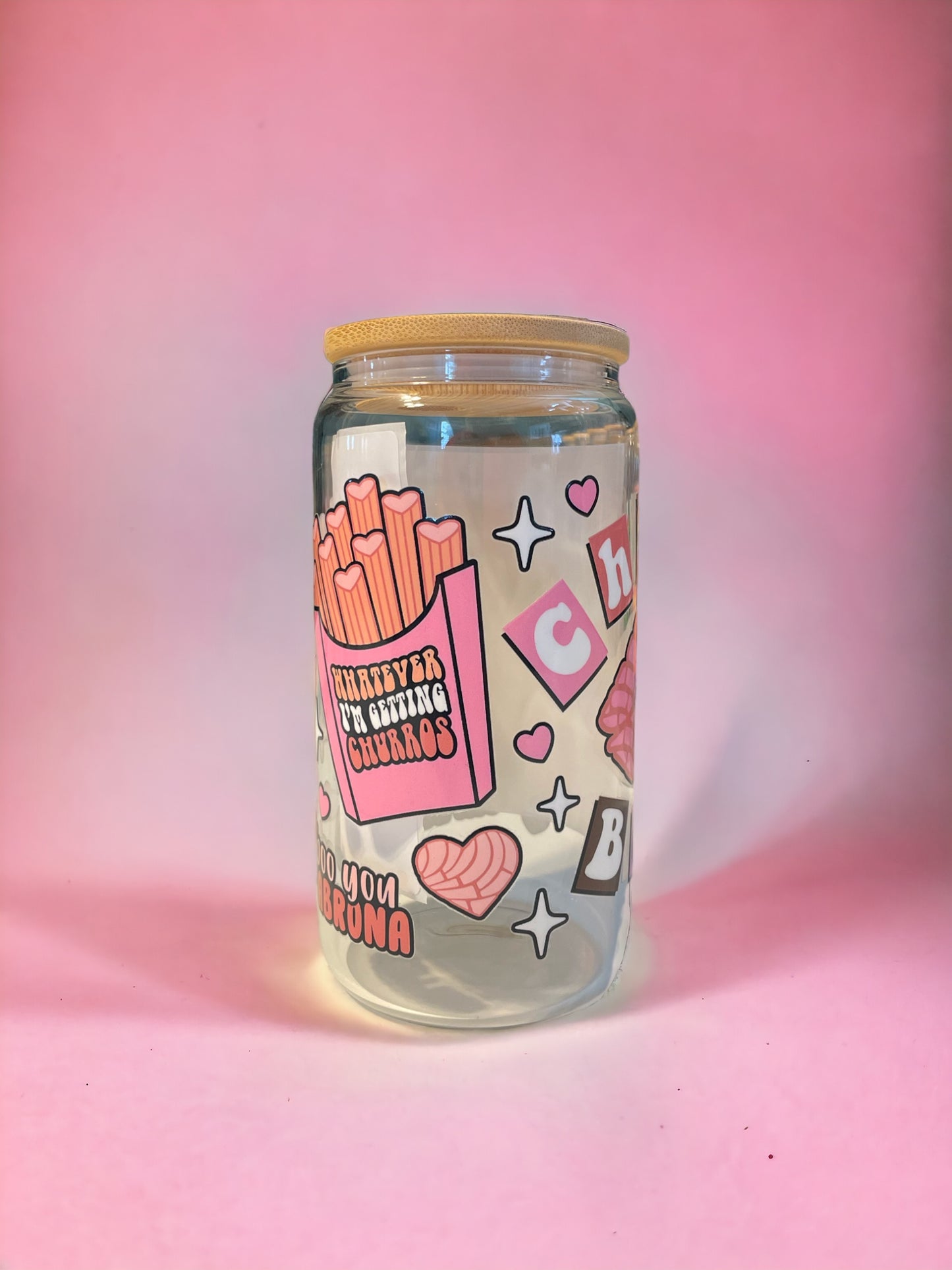 Chisme Book Cafecito y Chisme 16oz. Clear Glass Can with Straw, Glass Can, Beer Can, Coffee and Gossip, Cups with Straws, Glass Cup with Straw and Bamboo Lid, Mean Girls Themed Cups