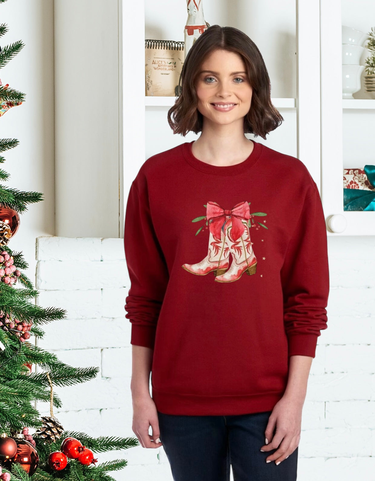 Sweatshirts, Unisex Sweatshirt, Cute Holiday Apparel, Adorable Festive Holiday Gifts, Holiday Apparel, Unisex Holiday Sweater, Cowgirl BootsHoliday Sweater, Holiday Boots, Cowgirl