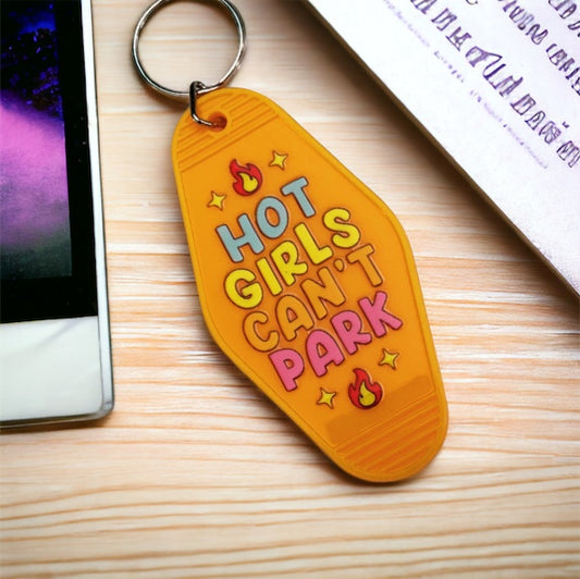 Retro Motel Keychain, Hot Girls Can’t Park, Keychains, Unique Keychains