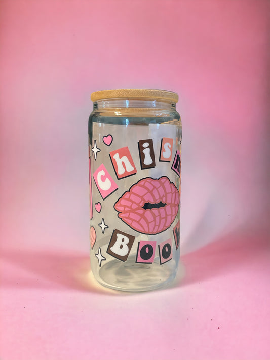 Chisme Book Cafecito y Chisme 16oz. Clear Glass Can with Straw, Glass Can, Beer Can, Coffee and Gossip, Cups with Straws, Glass Cup with Straw and Bamboo Lid, Mean Girls Themed Cups