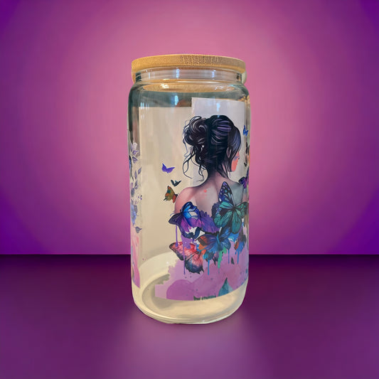 Purple Mama Butterfly 16oz. Glass Cup