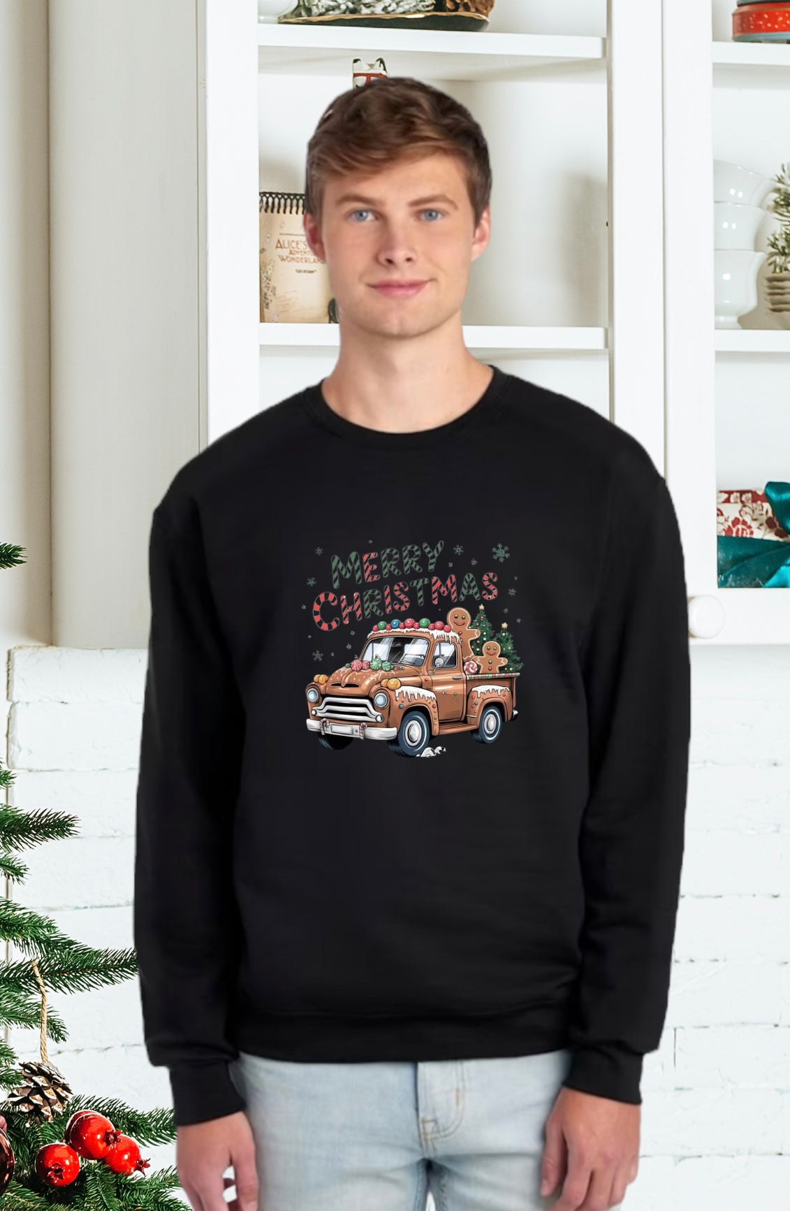 Sweatshirts, Unisex Sweatshirt, Cute Holiday Apparel, Adorable Festive Holiday Gifts, Holiday Apparel, Unisex Holiday Sweater, Tree Truck Holiday Sweater, Festive Truck Sweater