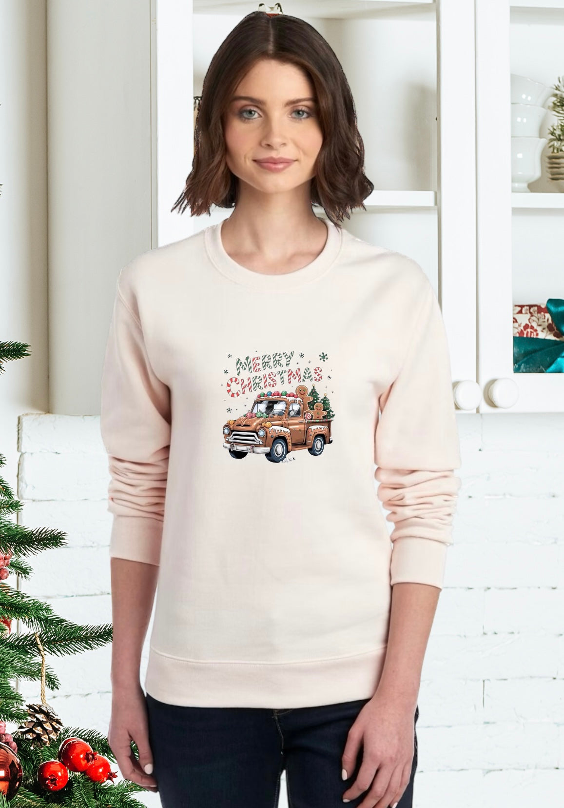 Sweatshirts, Unisex Sweatshirt, Cute Holiday Apparel, Adorable Festive Holiday Gifts, Holiday Apparel, Unisex Holiday Sweater, Tree Truck Holiday Sweater, Festive Truck Sweater