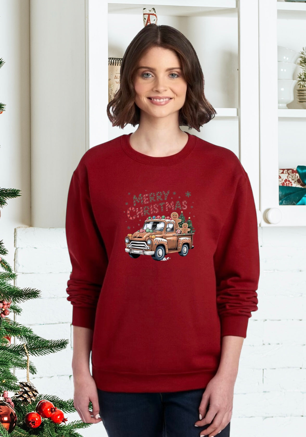 Sweatshirts, Unisex Sweatshirt, Cute Holiday Apparel, Adorable Festive Holiday Gifts, Holiday Apparel, Unisex Holiday Sweater, Tree Truck Holiday Sweater, Festive Truck Sweater