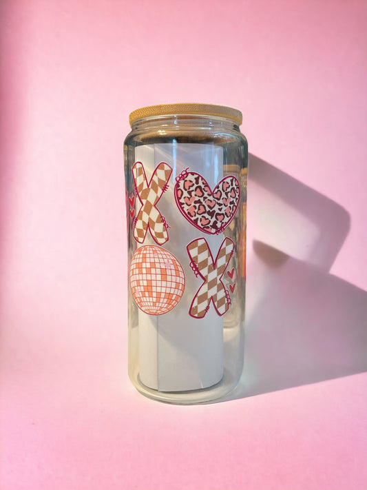 I Love You a Latte 20oz. Clear Glass Can with Straw, Glass Can, Beer Can, Valentine Cup, Cup of Hearts, Cups with Straws, Glass Cup with Straw and Bamboo Lid