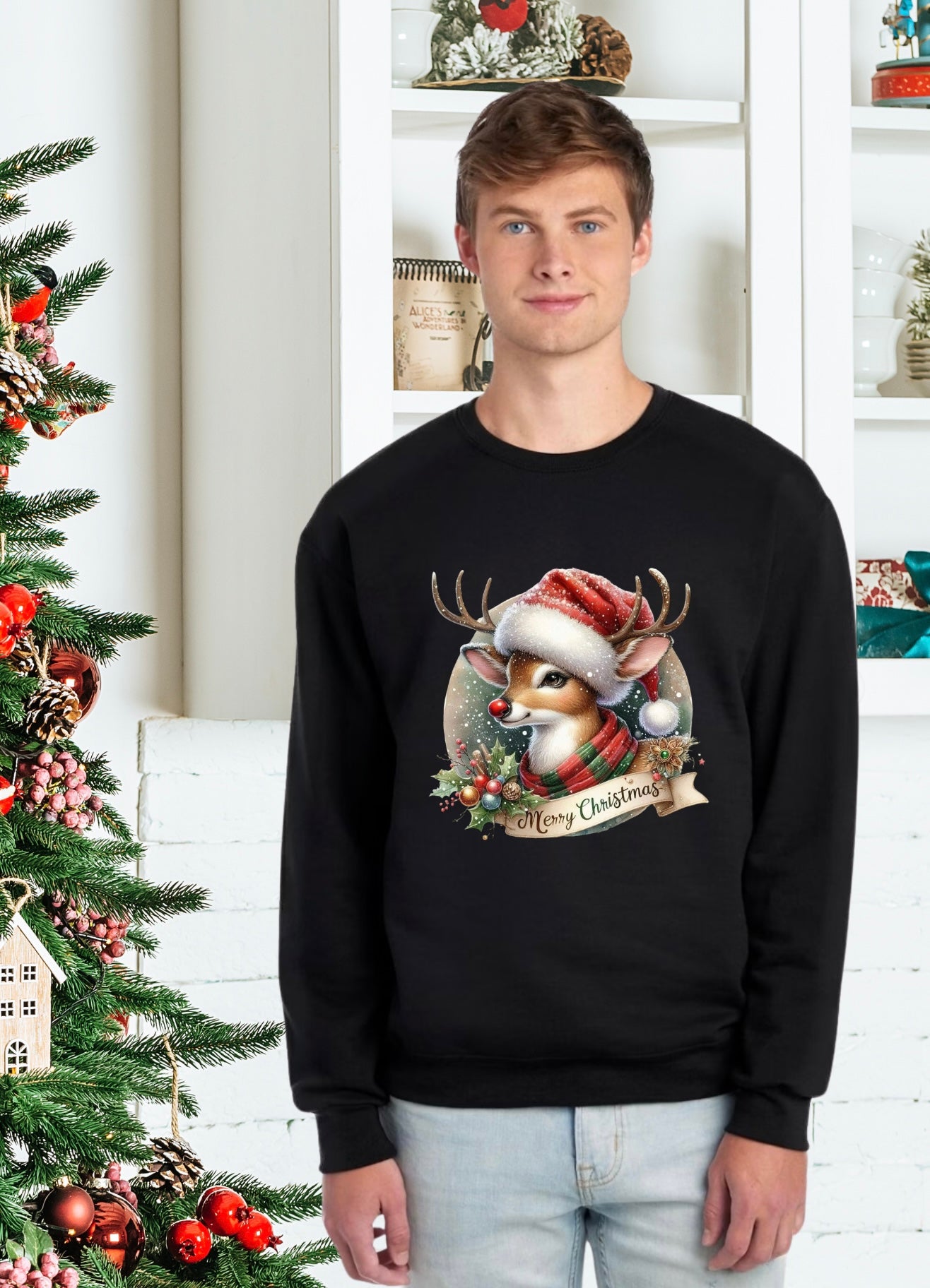 Sweatshirts, Unisex Sweatshirt, Cute Holiday Apparel, Adorable Festive Holiday Gifts, Holiday Apparel, Unisex Holiday Sweater, Reindeer Holiday Sweater, Holiday Reindeer