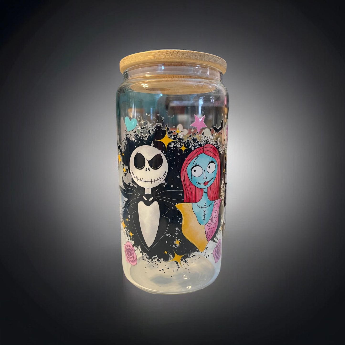 Jack and Sally 16oz. Glass Can with Straw, Glass Cup, Glass Can, Beer Cans, Glass Cup with Straw and Lid, Jack and Sally