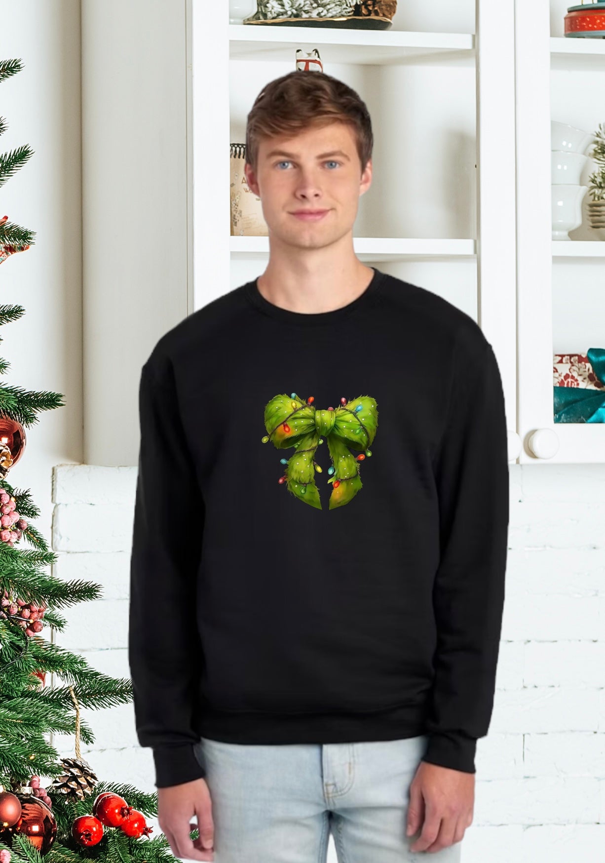 Sweatshirts, Unisex Sweatshirt, The Grinch, The Grinch Green Coquette Bow Holiday Sweatshirt, The Grinch Holiday Sweater, Holiday Grinch Sweatshirt, The Grinch Christmas Sweatshirt