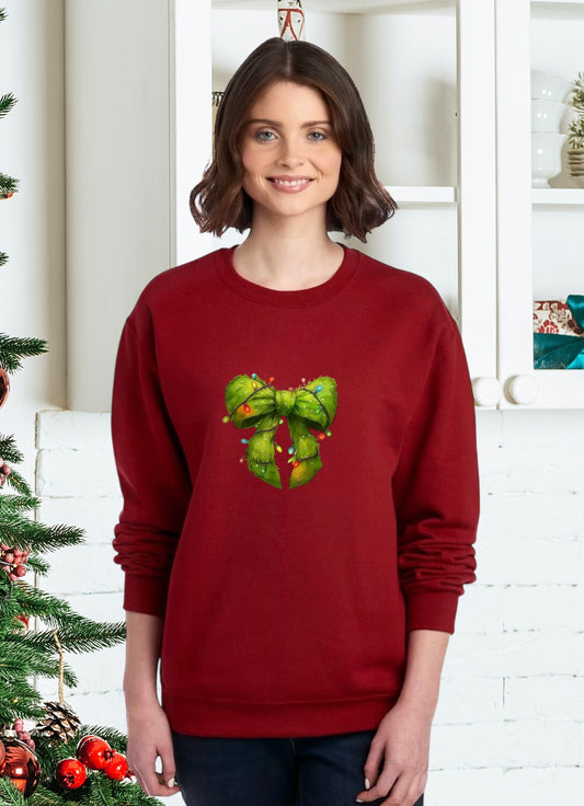 Sweatshirts, Unisex Sweatshirt, The Grinch, The Grinch Green Coquette Bow Holiday Sweatshirt, The Grinch Holiday Sweater, Holiday Grinch Sweatshirt, The Grinch Christmas Sweatshirt