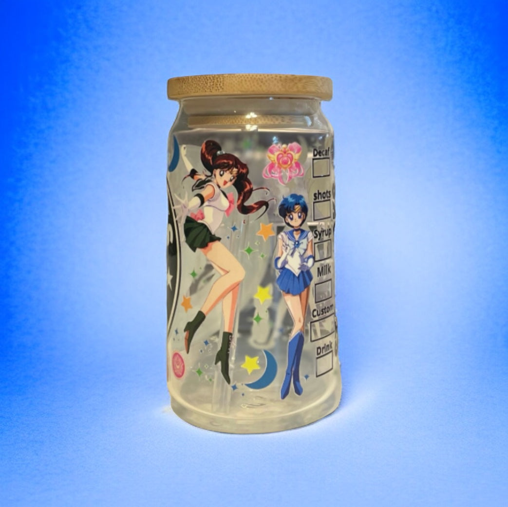 Sailor Moon 12oz. Glass Can with Straw, Beer Cans, Glass Cans, Sailor Moon Cups, Sailor Moon, Cups with Straws, Sailor Moon Starbucks